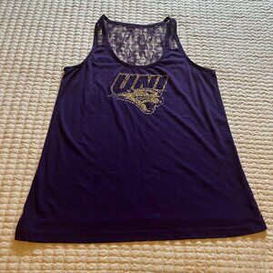 Women’s Northern Iowa Panthers Purple Tank Top Lace Racerback Glitter Logo NCAA